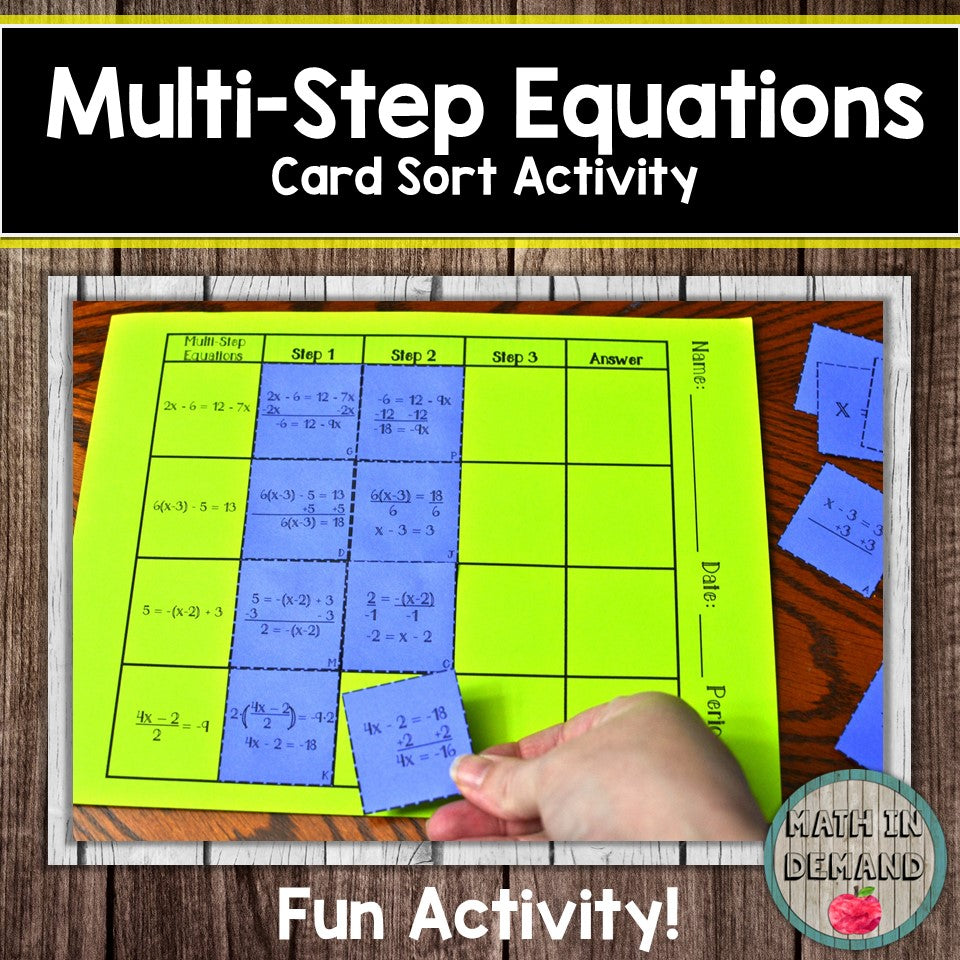 Multi-Step Equations Card Sort Activity