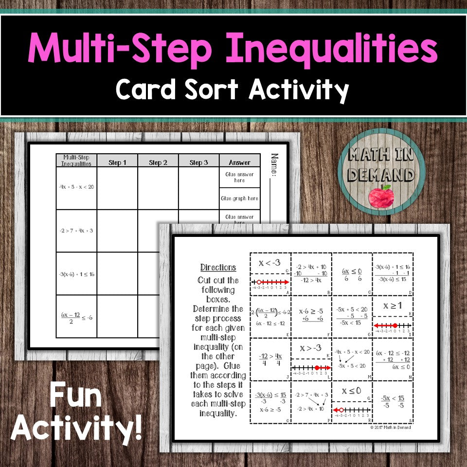 Multi-Step Inequalities Card Sort Activity - Math in Demand