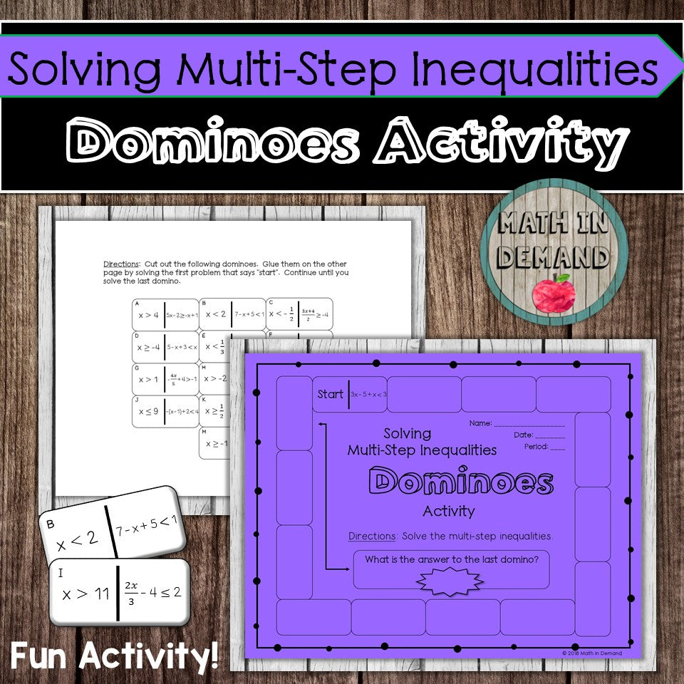 Solving Multi-Step Inequalities Dominoes Activity