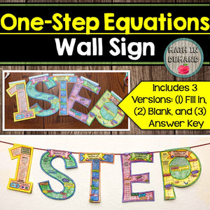 One-Step Equations Wall Sign (Great as Math Banner or Math Bulletin Board)