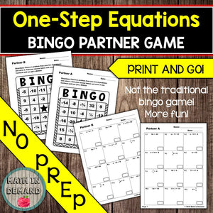 One-Step Equations Bingo Partner Game