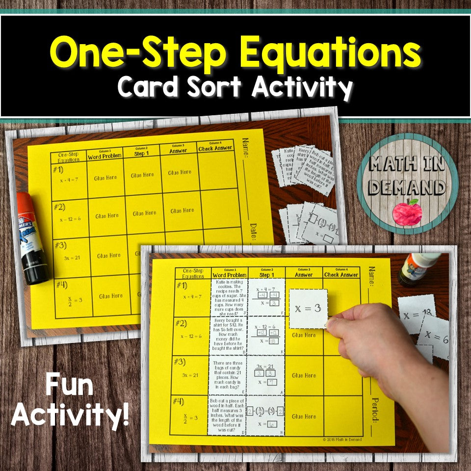 One-Step Equations Card Sort Activity