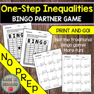 One-Step Inequalities Bingo Partner Game