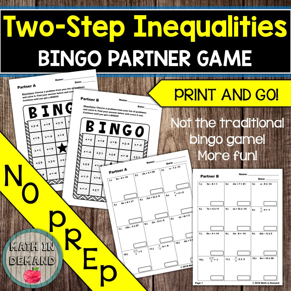 Two-Step Inequalities Bingo Partner Game