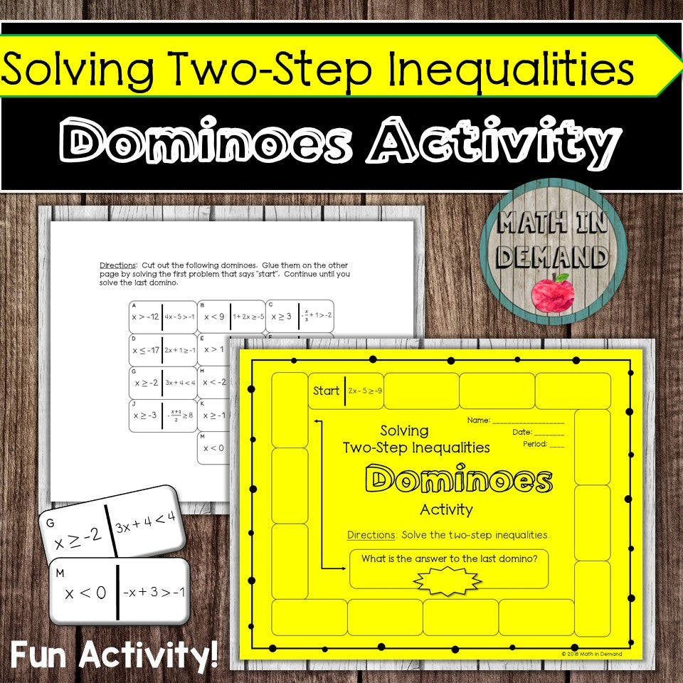 Solving Two-Step Inequalities Dominoes Activity