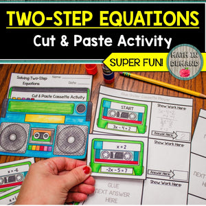 Two-Step Equations Cassette Cut & Paste Activity for Bulletin Boards